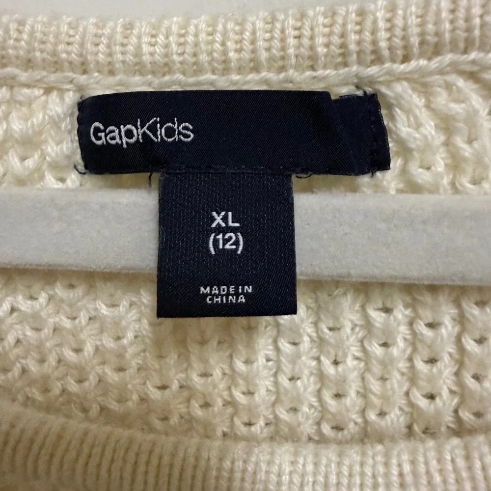 GapKids Girls XL 12 Cream Chunky Knit Sequin Penguin‎ Pullover Sweater Copper